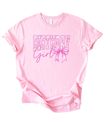 Floral Birthday Girl Pink Coquette Bow Party Shirt