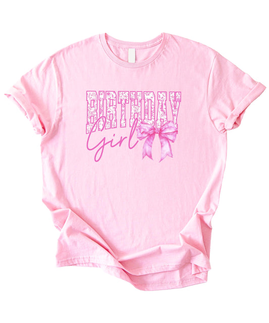 Floral Birthday Girl Pink Coquette Bow Party Shirt