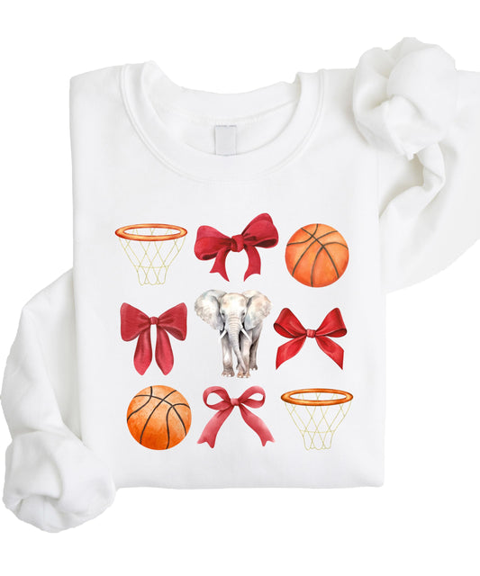 Elephant Mascot Sweatshirt for Women Teens & Girls Red Bows and Basketball Pullover