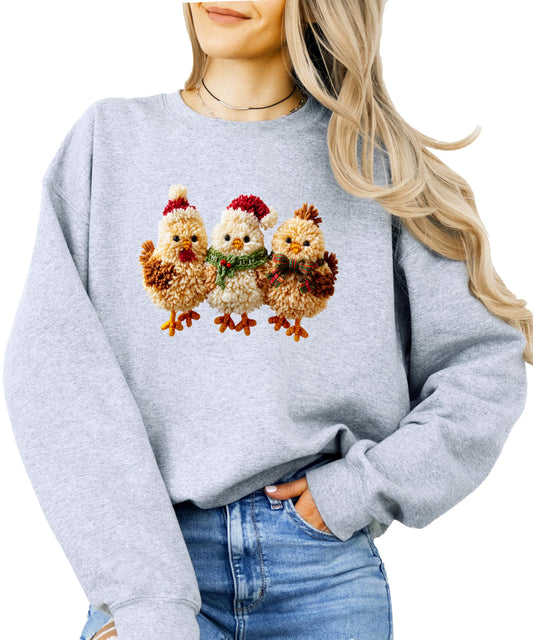 Ink Printed Image NOT a Yarn Patch - Trendy Baby Chick Sweatshirt Christmas Chicken Sweater