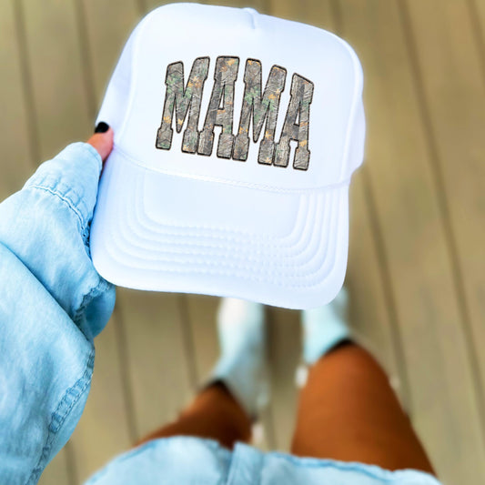 Mama Camo Print Trucker Hat Stylish Camouflage Mom Classic 5 Panel Foam Front Mesh Snapback