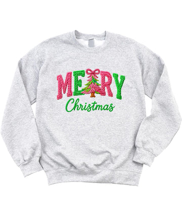 Olive Loves Apple Ink Printed Image NOT a Yarn Patch - Merry Christmas Faux Yarn Sweatshirt Matching Holiday Sweater