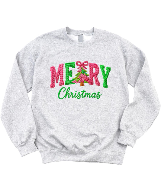 Olive Loves Apple Ink Printed Image NOT a Yarn Patch - Merry Christmas Faux Yarn Sweatshirt Matching Holiday Sweater