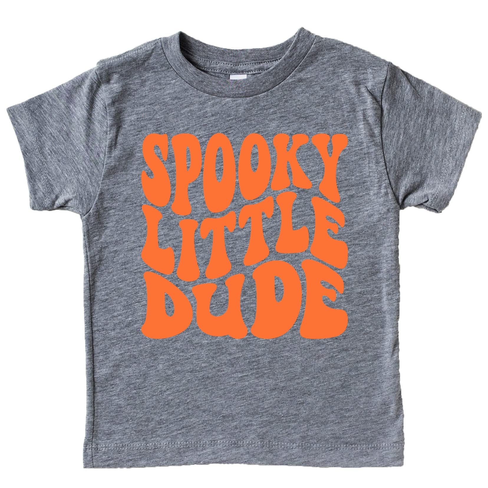 Spooky Little Dude Halloween graphic tee for baby and toddler boys in vintage burgundy