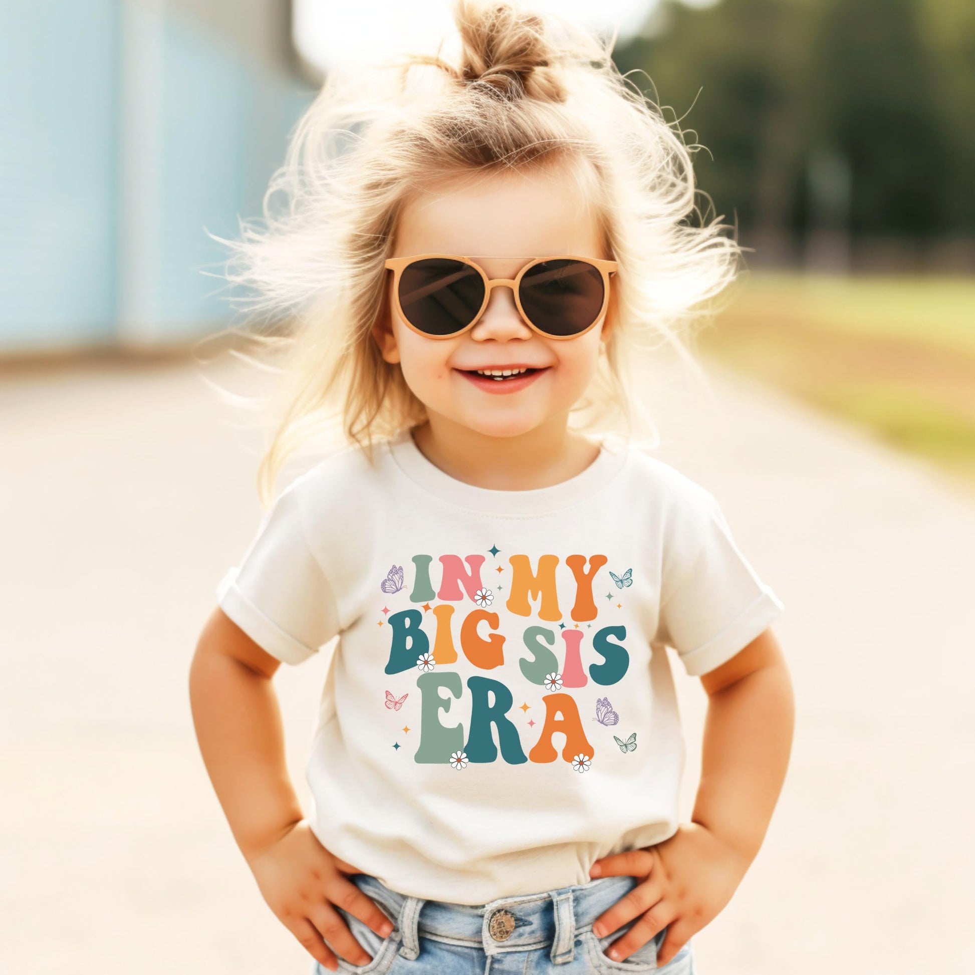 Back or detail view of In My Big Sis Era big sister shirt for girls by Olive Loves Apple