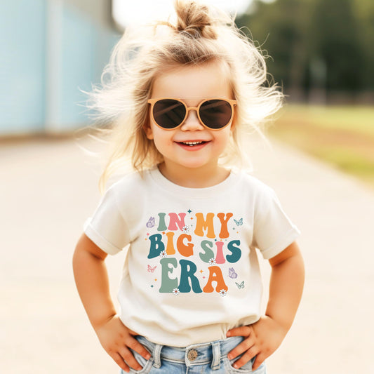 Back or detail view of In My Big Sis Era big sister shirt for girls by Olive Loves Apple