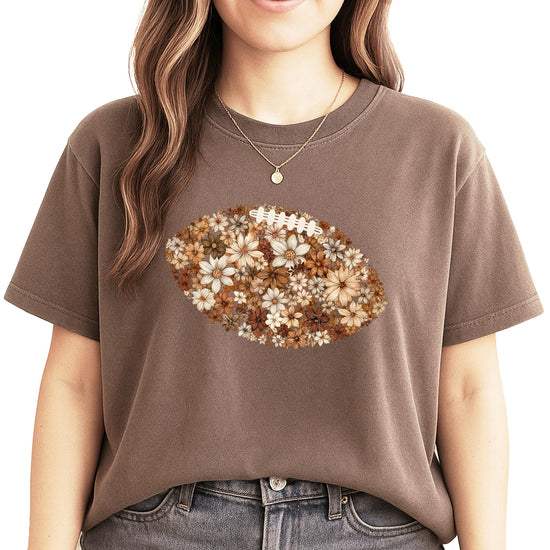 Multiple angle view of ivory floral football shirt showing quality and details