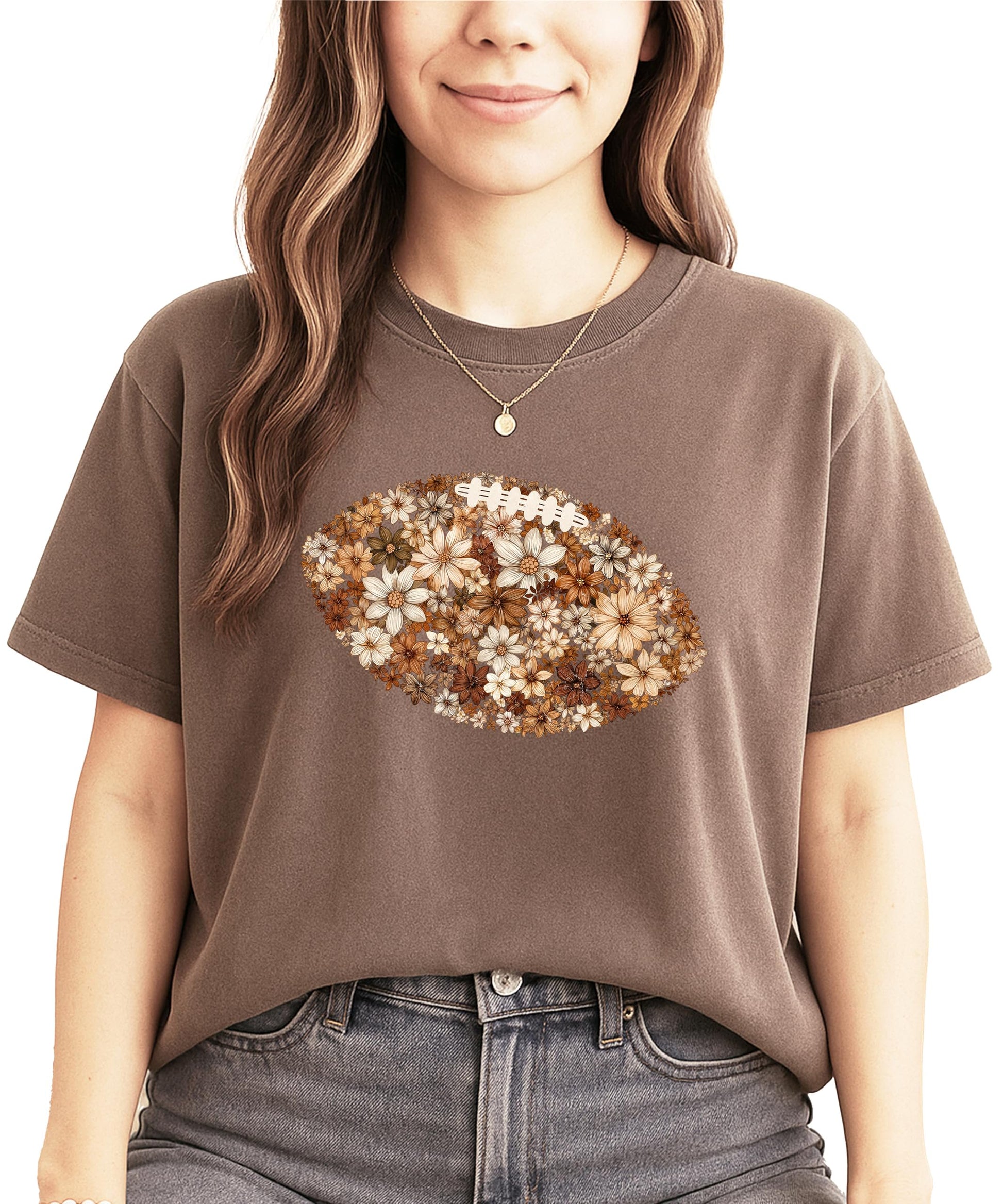 Multiple angle view of ivory floral football shirt showing quality and details