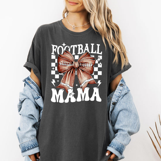 Back view of ivory Football Mama graphic tee by Olive Loves Apple