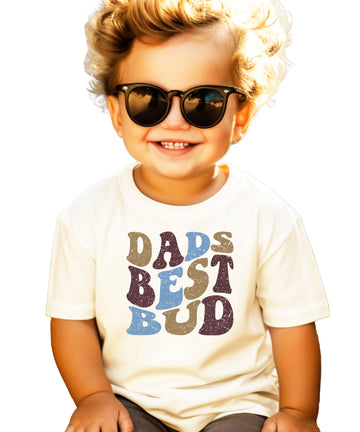 Retro Dad's Best Bud vintage graphic tee for boys and toddlers in natural color