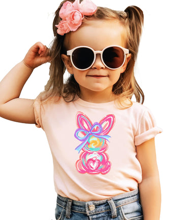 Colorful Painted Easter Bunny & Bow Girls Spring Tee