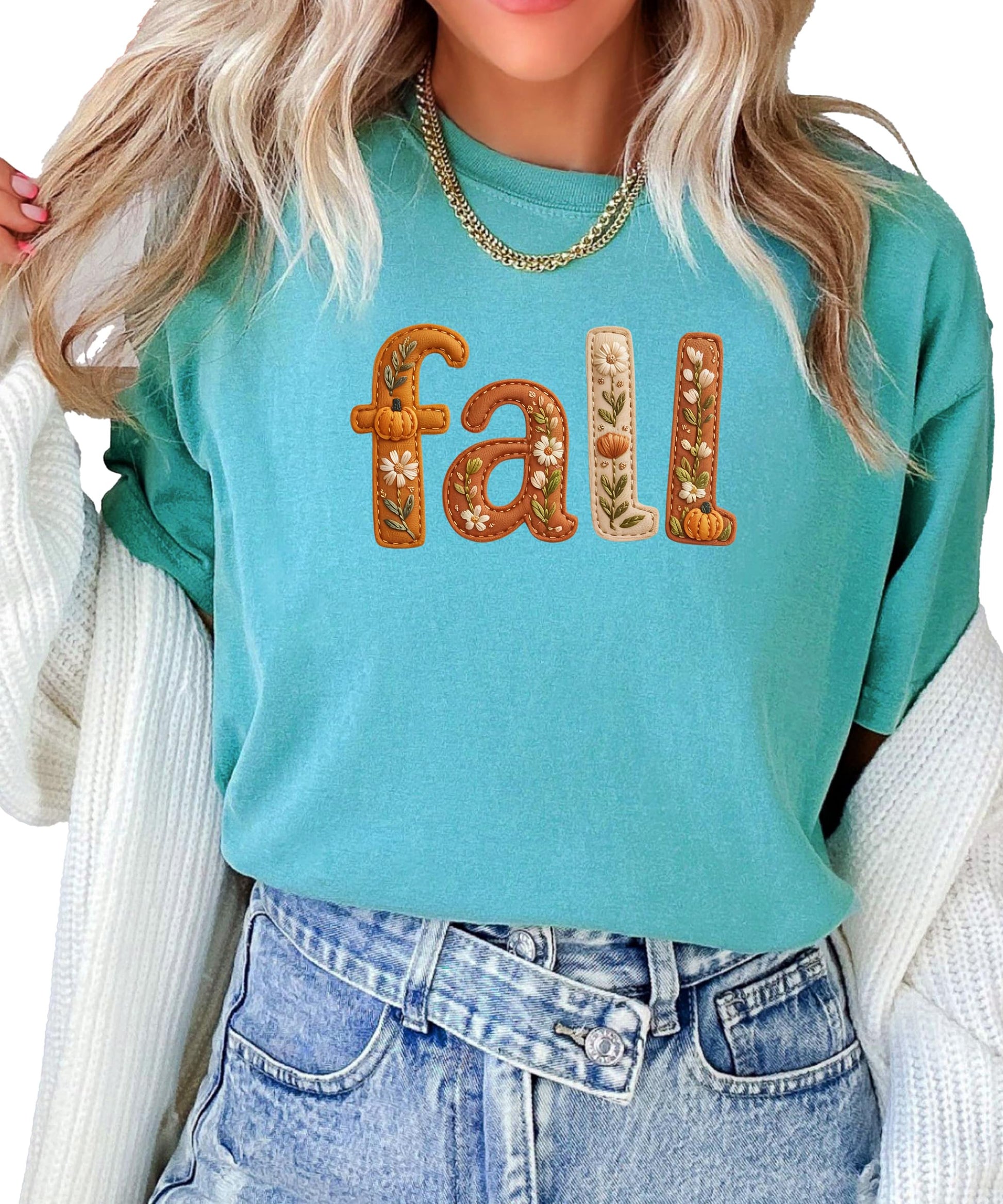 Fall floral tee styling shot showing relaxed fit and autumn graphics