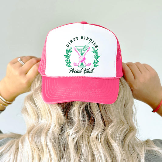 Dirty Birdies Social Club Funny Golf Women's Classic 5 Panel Mesh Snap Back Trucker Hat
