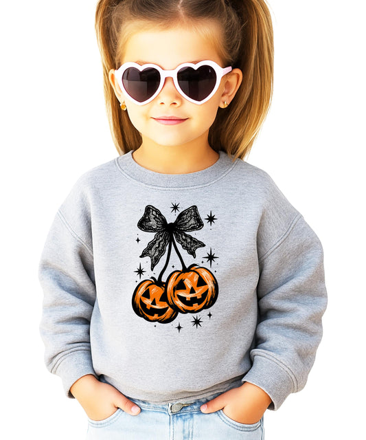 Halloween Sweatshirt for Women, Teens and Kids Jack-O-Lantern Pumpkin & Black Bow Sweater