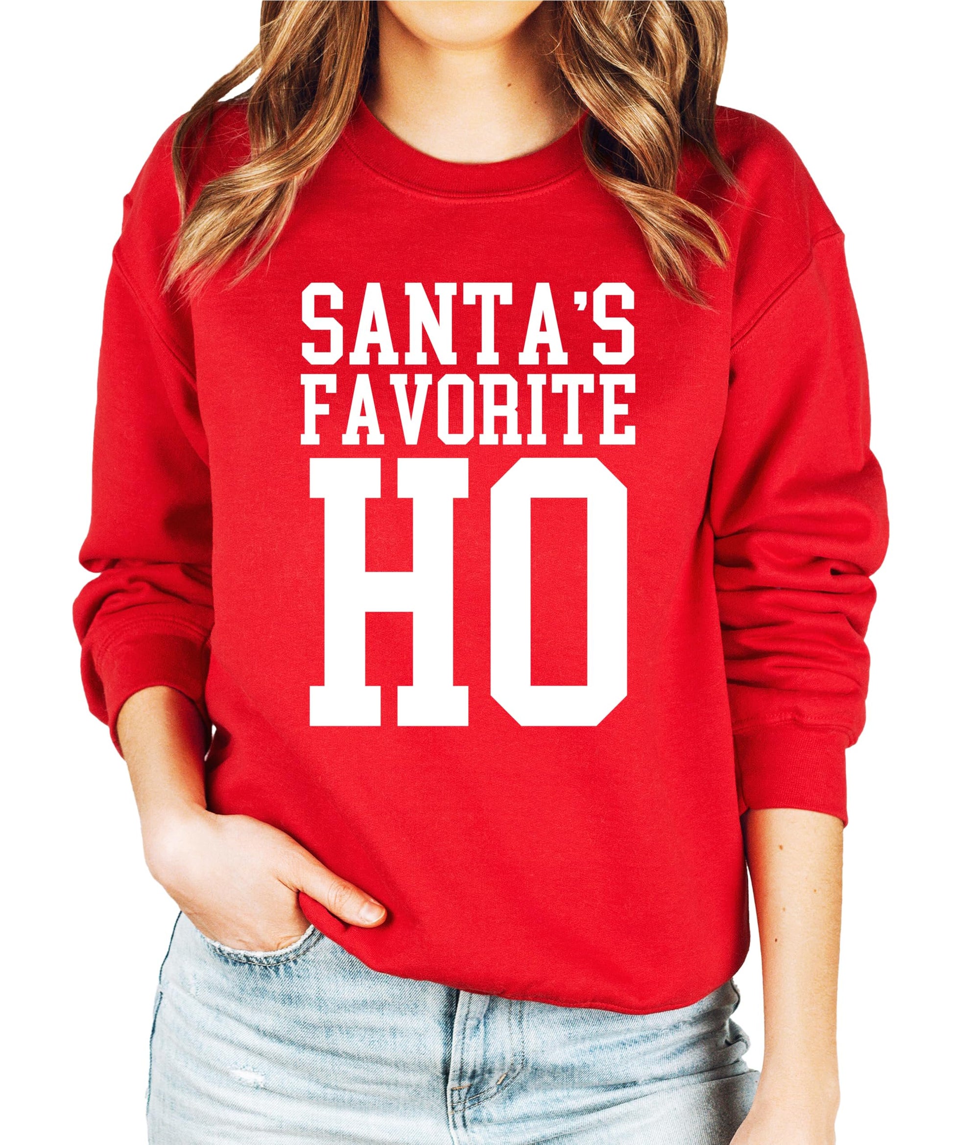 Back view of white Christmas sweatshirt showing plain back design