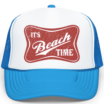 It's Beach Time Vintage Pink Summer Classic 5 Panel Mesh Foam Front Trucker Hat Snap Back