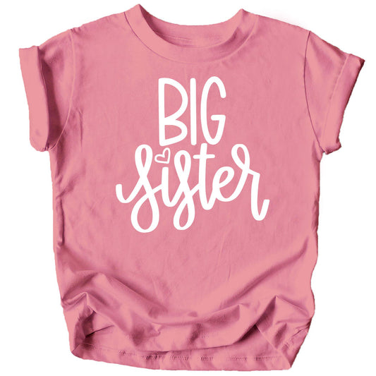 Big Sister with Heart New Sibling Announcement Shirts for Toddler and Girls Siblings