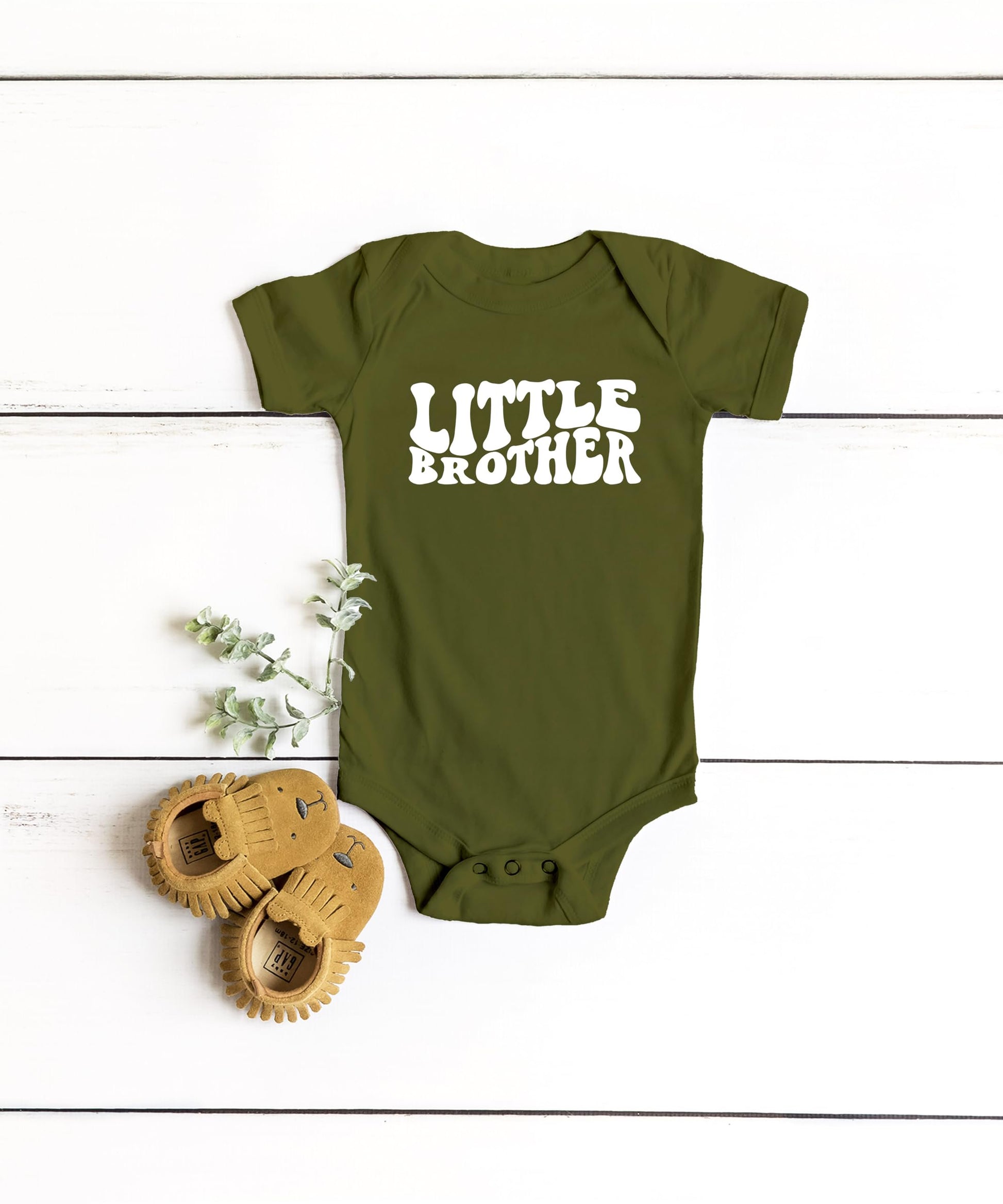 Olive Loves Apple Little Brother bodysuit perfect for sibling announcement photos