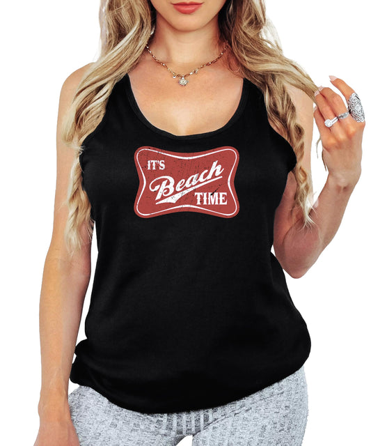 It's Beach Time Tank Top for Women and Teens Cute Retro Style Beachy Sleeveless Tee