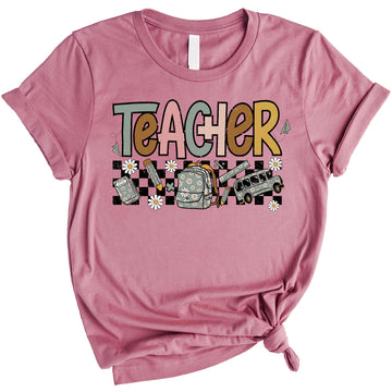 Teacher Flower Daisy Groovy T-Shirt for Back to School for Women 1st Day of School Shirt Natural Shirt Adult X-Large