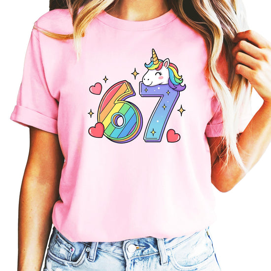 Size chart and fit guide for unicorn birthday shirt showing toddler youth and adult sizing options