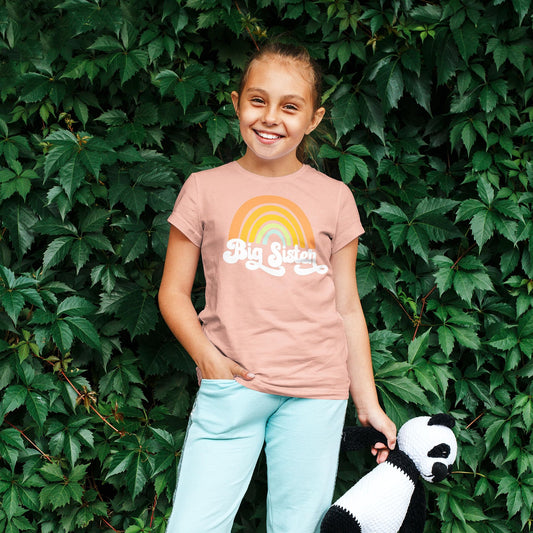Retro Rainbow Big Sister Sibling Reveal Shirt for Baby & Toddler Girls