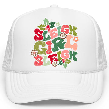 Funny Sleigh Girl Sleigh Floral Christmas Trucker Hat for Women and Teens Holiday Adjustable Cap