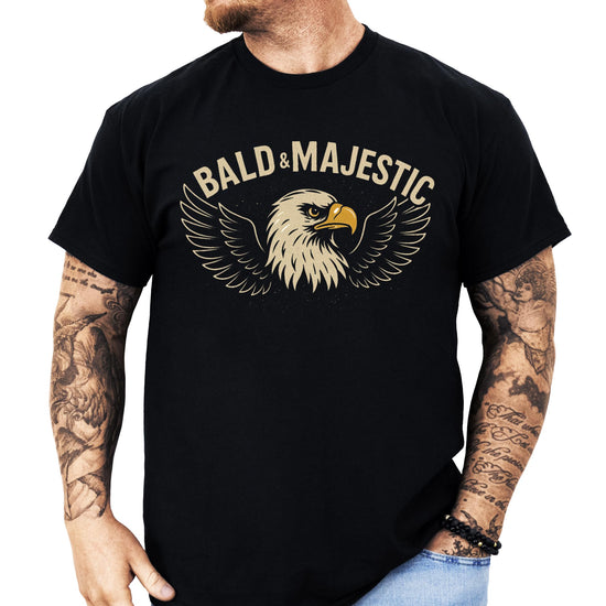 Front view of Bald and Majestic funny eagle graphic tee for men in dark gray heather