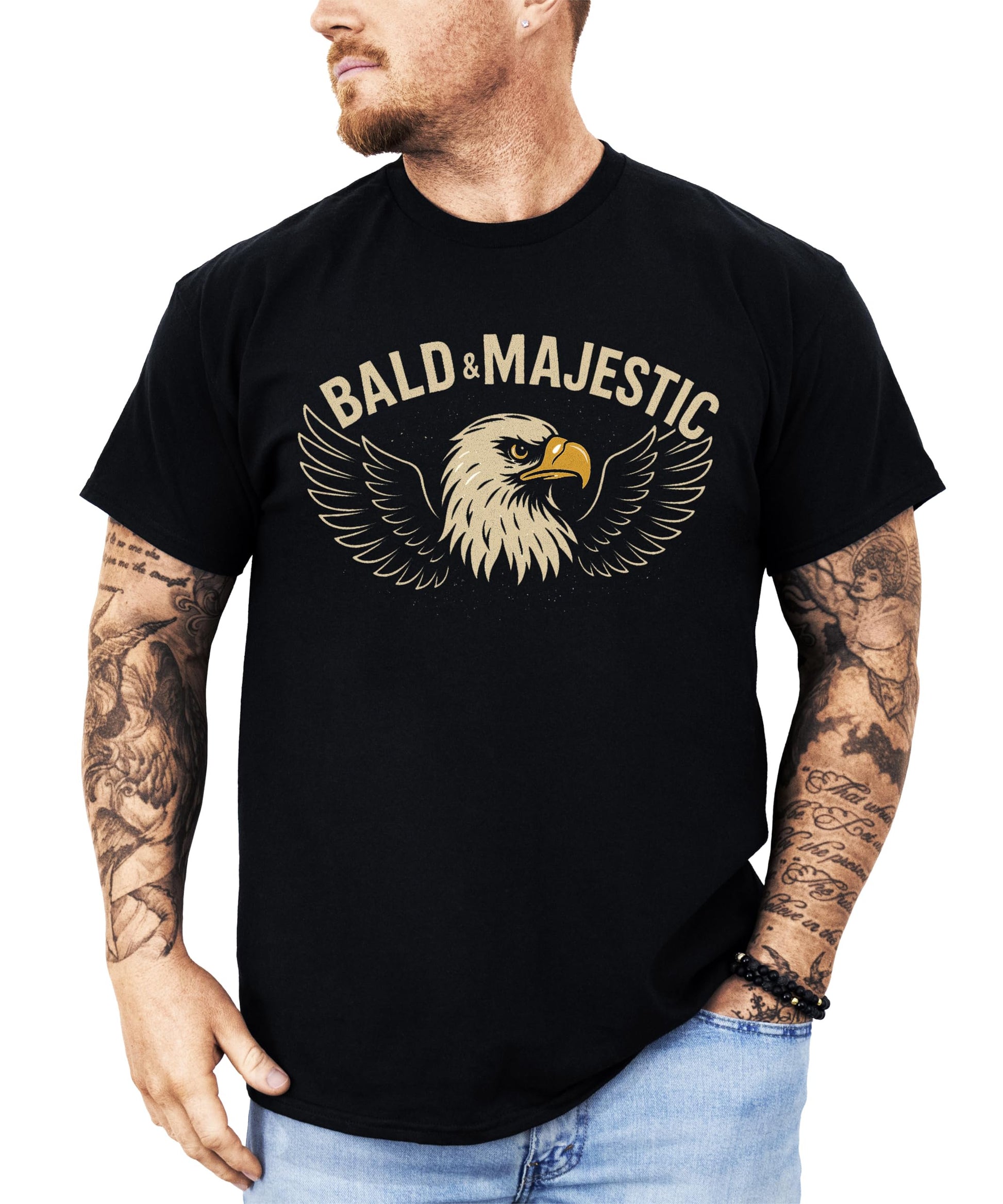 Front view of Bald and Majestic funny eagle graphic tee for men in dark gray heather