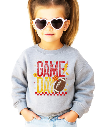 Trendy Game Day Sweatshirt for Women, Teens, and Kids Red & Yellow Girly Football Sweater White Sweatshirt Youth Medium