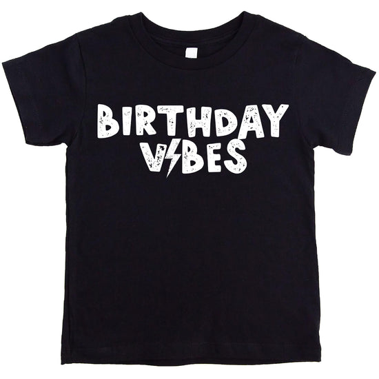 Birthday Vibes lightning bolt graphic tee for toddler and youth boys in vintage royal blue