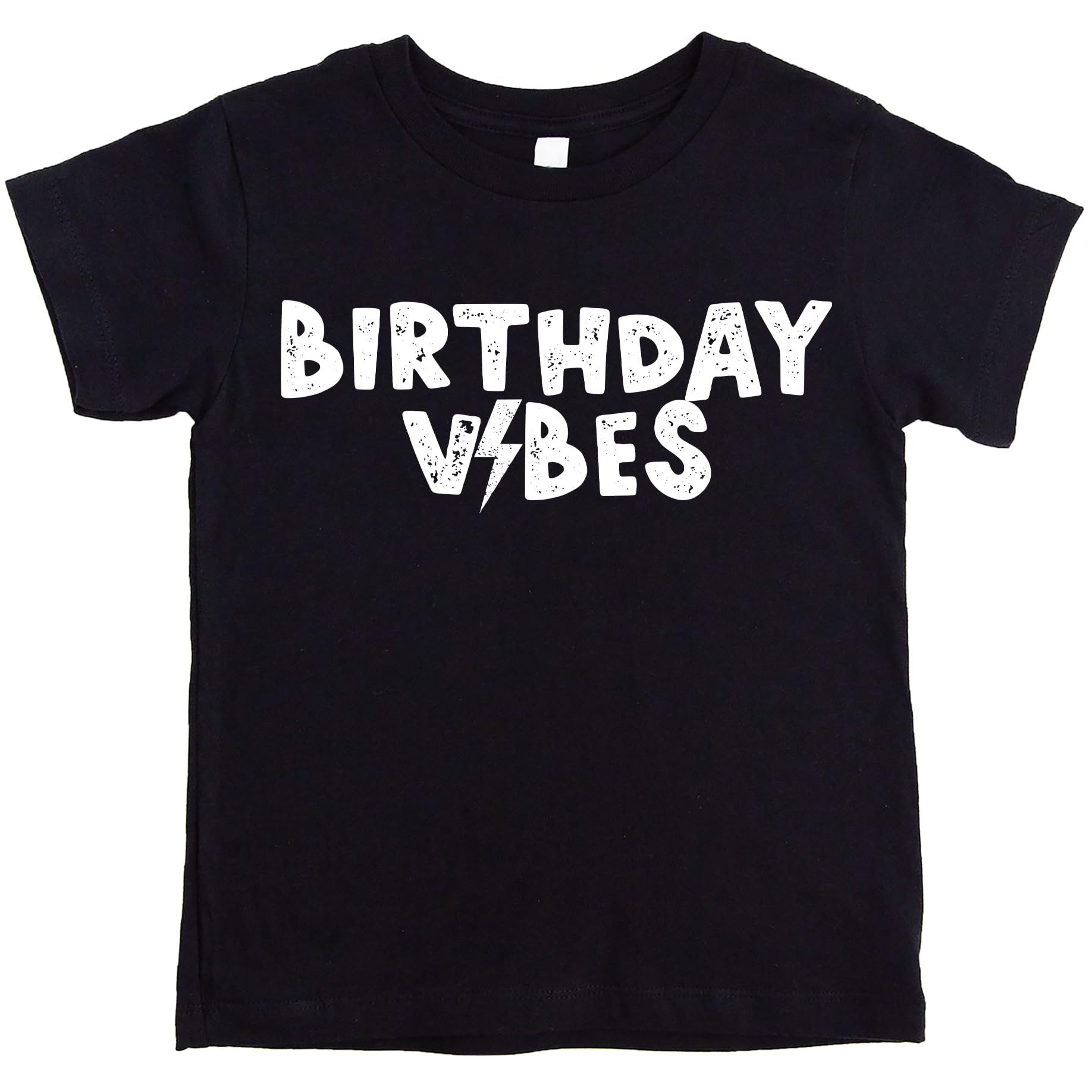 Birthday Vibes lightning bolt graphic tee for toddler and youth boys in vintage royal blue
