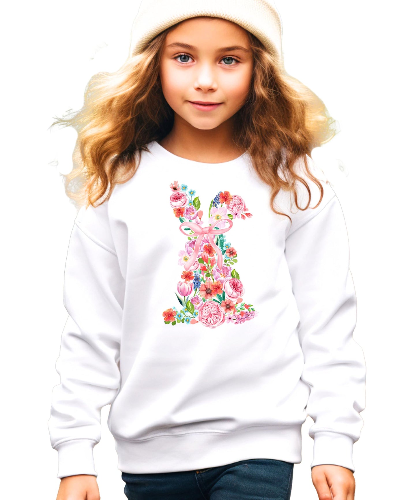 Floral Easter Bunny Sweatshirt for Women Teens and Girls Spring Watercolor Crewneck