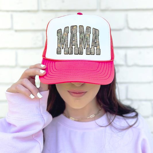 Mama Camo Print Trucker Hat Stylish Camouflage Mom Classic 5 Panel Foam Front Mesh Snapback