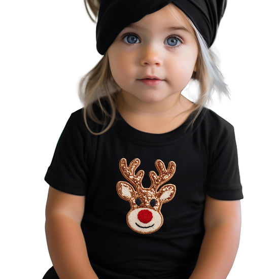 Back view of black girls holiday reindeer graphic tee