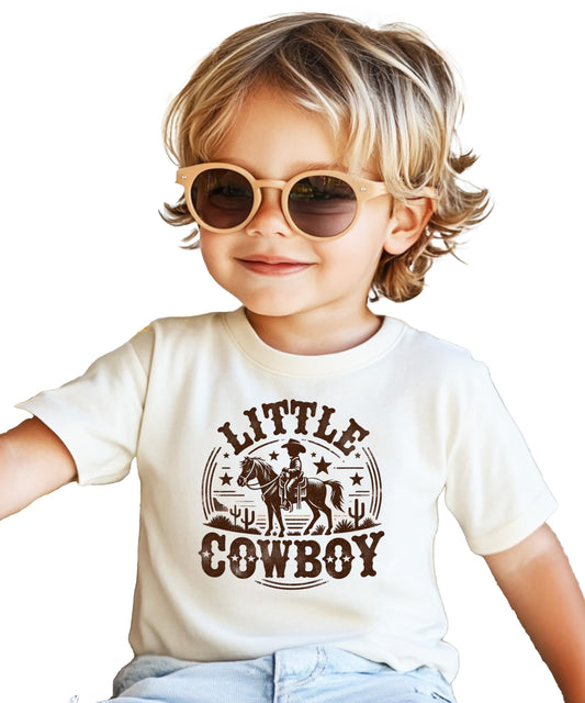 Trendy Little Cowboy Shirt for Boys Western Rodeo Southern Tee for Kids Natural Shirt 3T