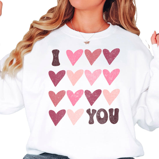 Women's I Love You Valentine's Day sweatshirt with bold graphic print, perfect for Galentine's Day