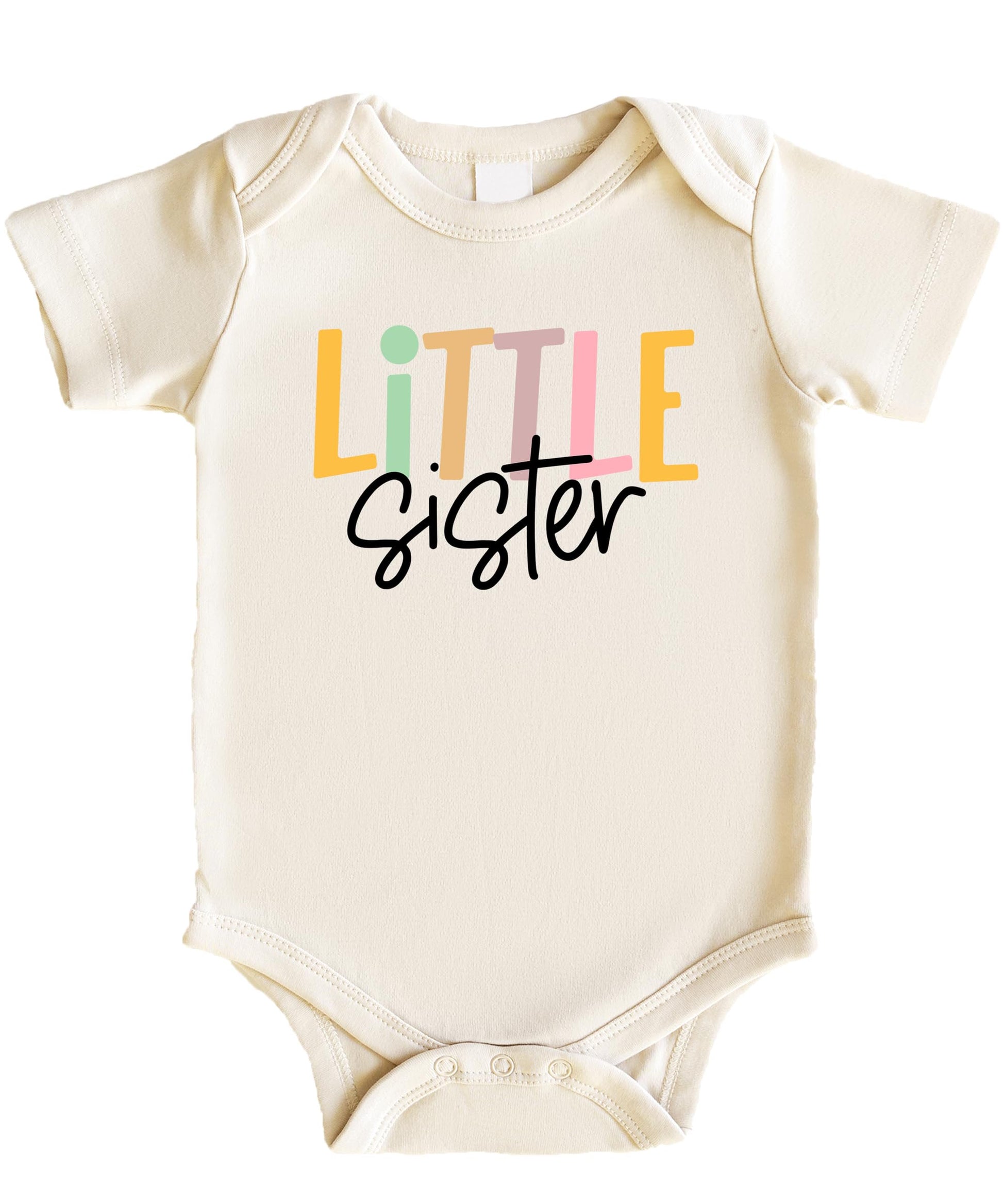 Little Sister graphic baby bodysuit, perfect for sibling matching outfits and baby shower gifting