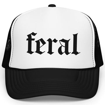 Feral in Gothic Font Trucker Hat Funny Summer Unisex Classic 5 Panel Mesh Snap Back