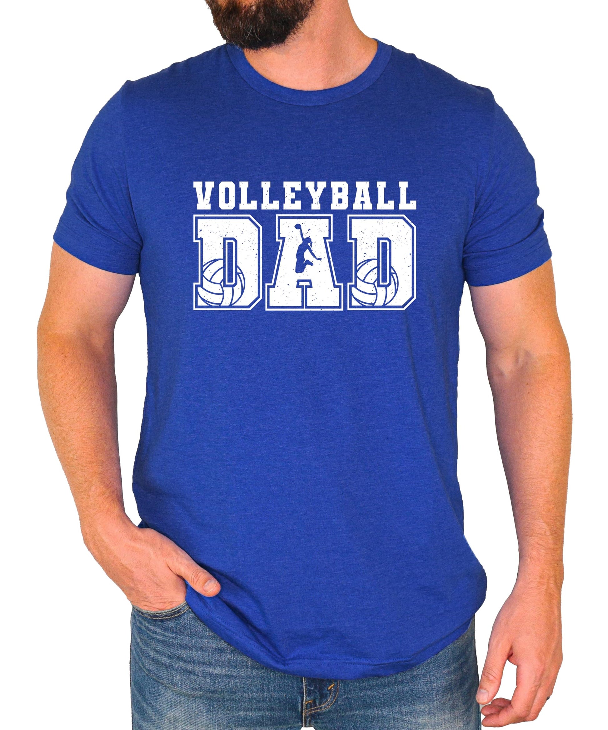 Volleyball dad shirt modeled showing fit and distressed vintage styling