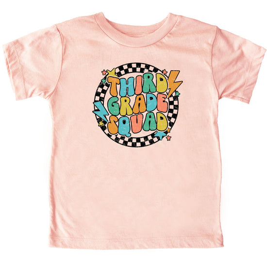 Youth unisex natural t-shirt with colorful 3rd Grade Squad first day of school lightning print
