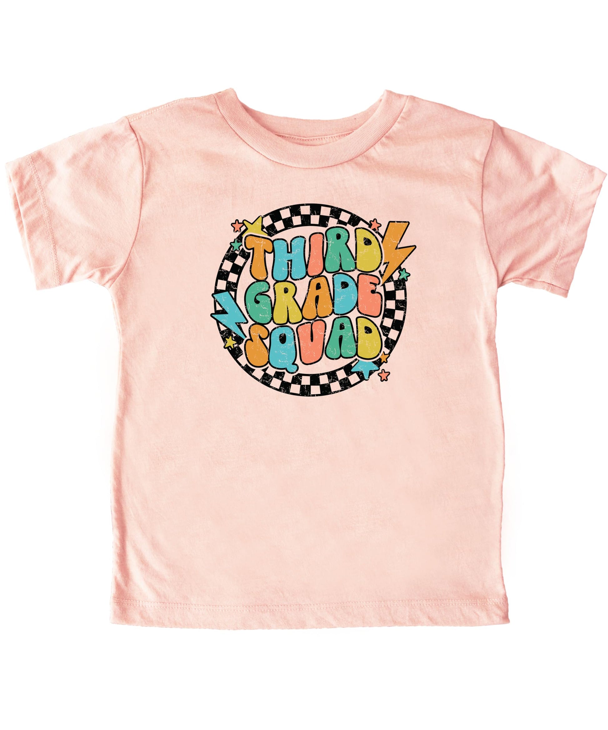 Youth unisex natural t-shirt with colorful 3rd Grade Squad first day of school lightning print