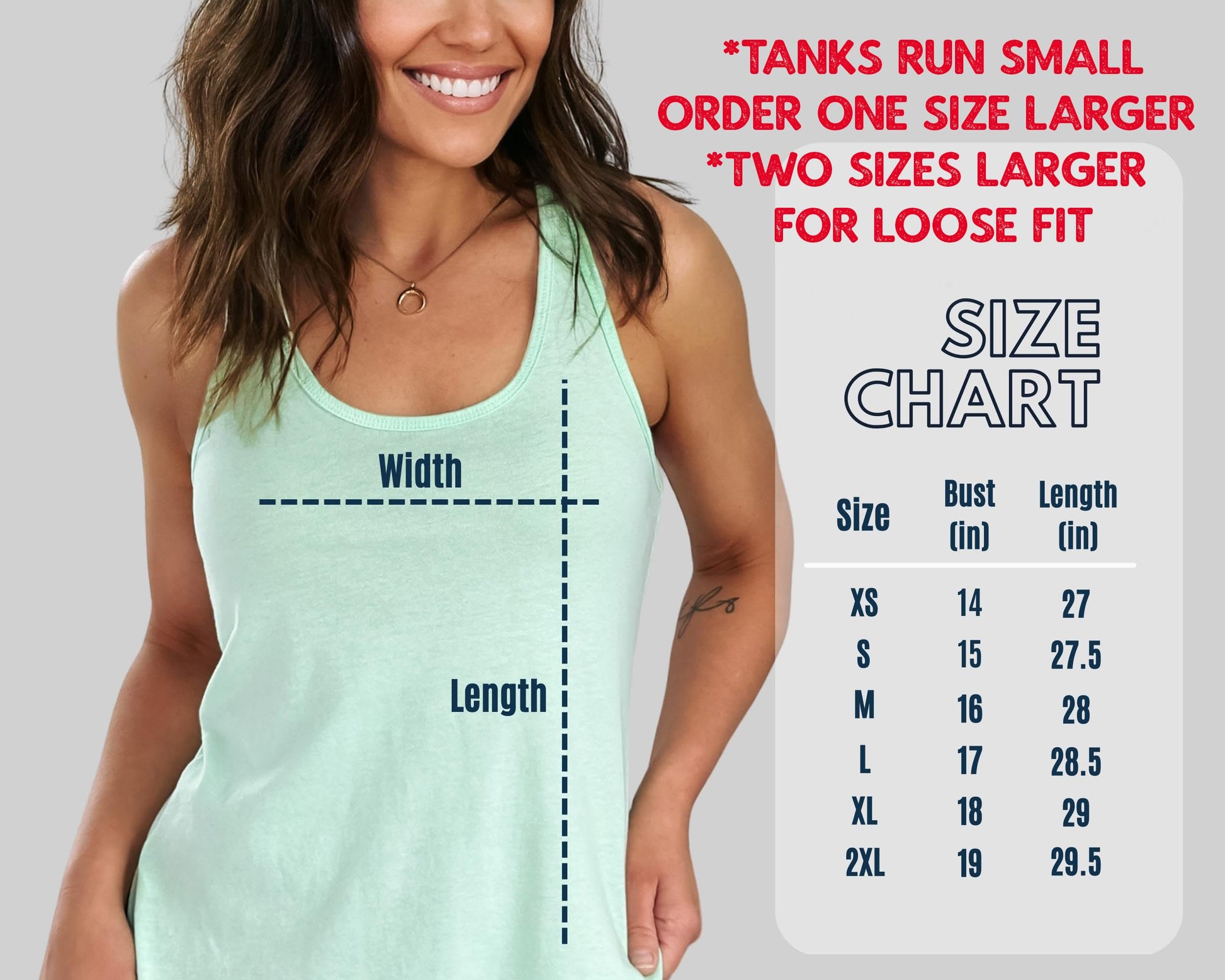Flat lay of bold USA flower graphic tank top on white background