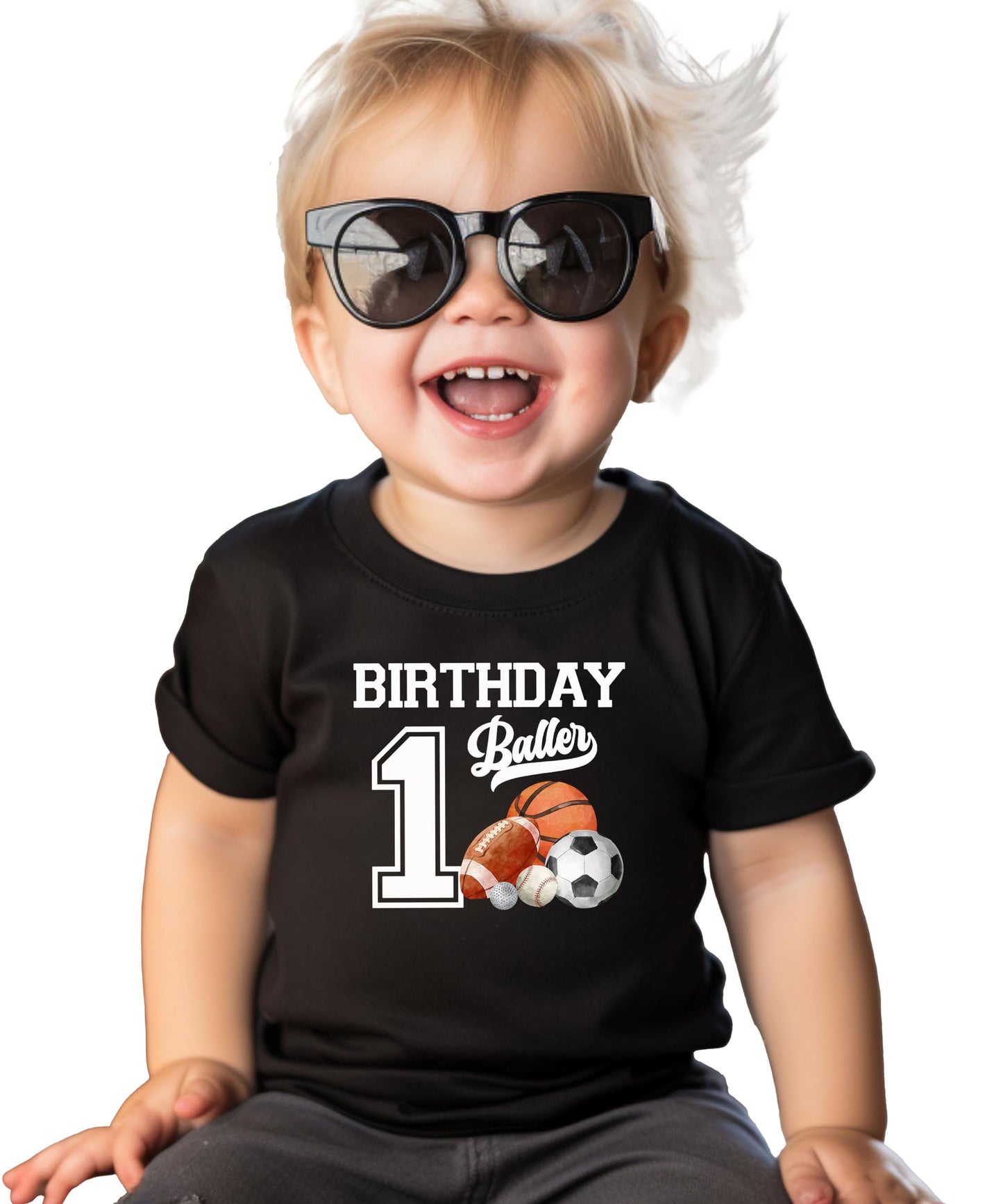 1st Birthday Baller Shirt for Boys Sports Theme Party T-Shirt for 1 Year Old