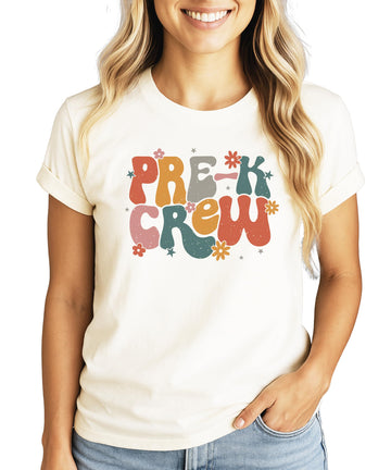 Pre-K Crew Shirt for Women Girly Flowers & Stars Grade School T-Shirt for Teachers