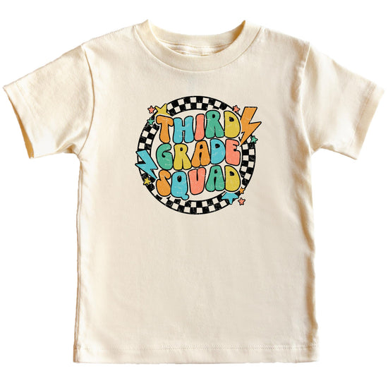 Back to school kids graphic tee featuring lightning squad design perfect for first day of school outfit photos