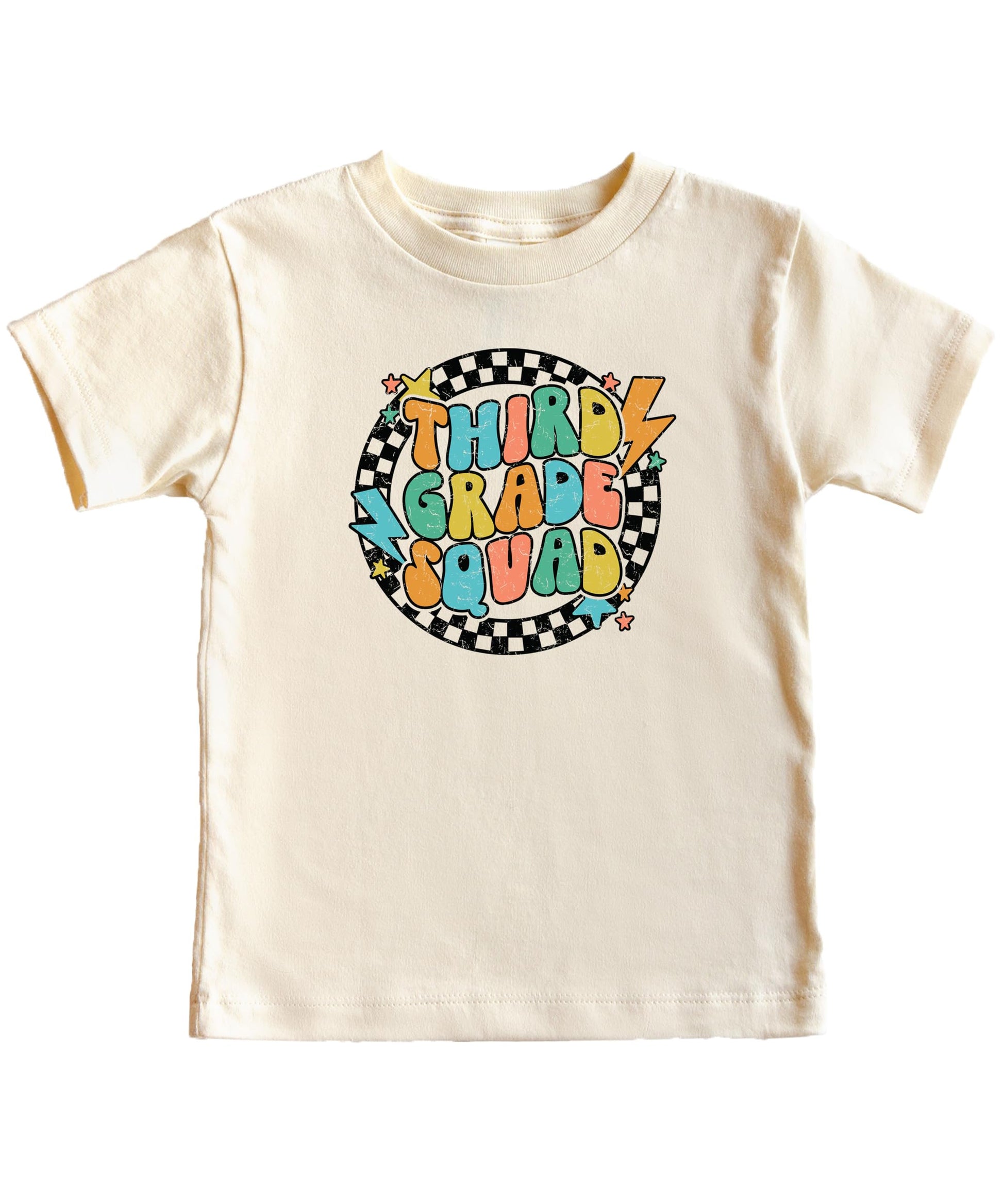 Back to school kids graphic tee featuring lightning squad design perfect for first day of school outfit photos