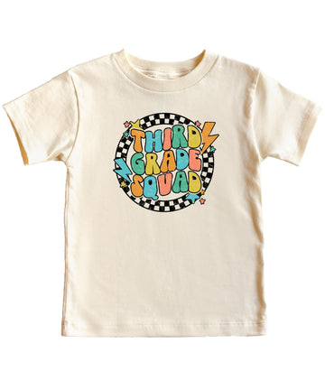 Back to school kids graphic tee featuring lightning squad design perfect for first day of school outfit photos