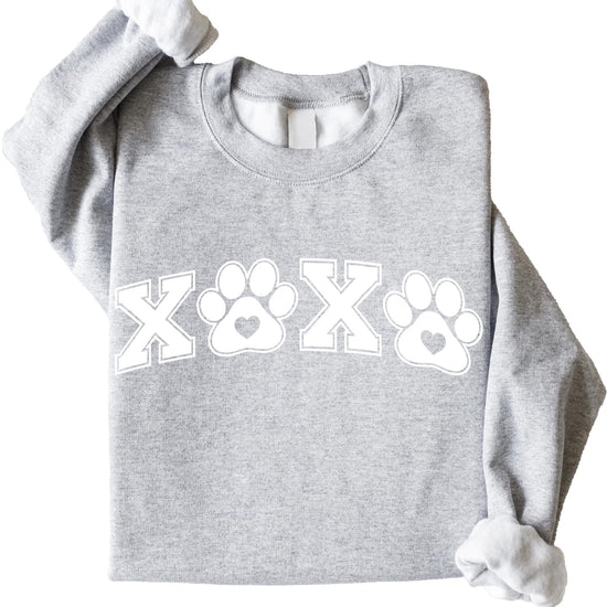 Front view of animal lover Valentine's Day pawprint sweatshirt by Olive Loves Apple