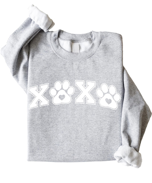 Front view of animal lover Valentine's Day pawprint sweatshirt by Olive Loves Apple